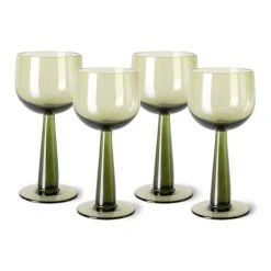 HKliving The Emeralds: Tall Wine Glass Olive Green (Set of 4)