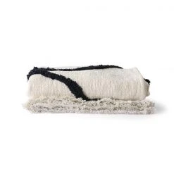 HKliving White Cotton Throw With Black Tufted Lines