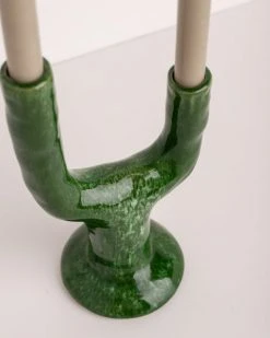 HKliving The Emeralds Ceramic Candle Holder L Reactive Green