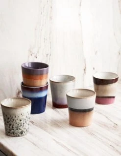 HKliving Set Of Six Colourful Glazed Espresso Cups