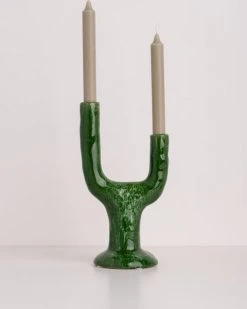 HKliving The Emeralds Ceramic Candle Holder L Reactive Green