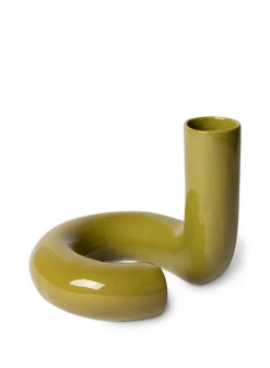 HKliving Objects Glossy Olive Ceramic Twisted Vase