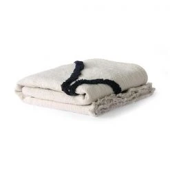 HKliving White Cotton Throw With Black Tufted Lines