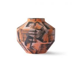 HKliving Orange Black Pink Brushstroke Painted Angular Vase