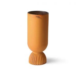 HKliving CERAMIC FLOWER VASE RIBBED BASE RUSTIC
