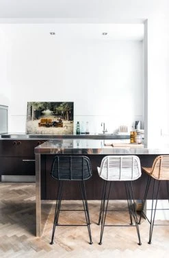 HKliving Rattan Bar Stool Black