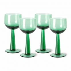 HKliving The Emeralds Wine Glass | Tall | Fern Green | Set of 4