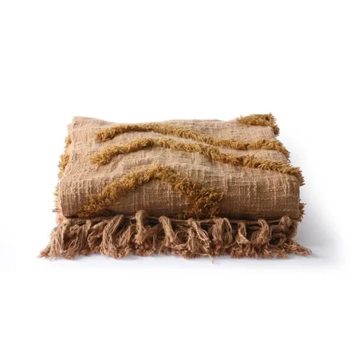 HKliving Cotton Fringe Pattern Throw 170 X 130 Brown 1 HKliving Cotton Fringe Pattern Throw 170 X 130 Brown