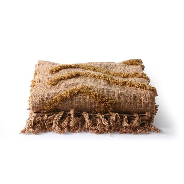 HKliving Cotton Fringe Pattern Throw 170 X 130 Brown HKliving Cotton Fringe Pattern Throw 170 X 130 Brown