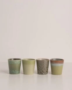 HKliving Ceramic 70s Coffee Mugs Set Of 4 Spring Greens