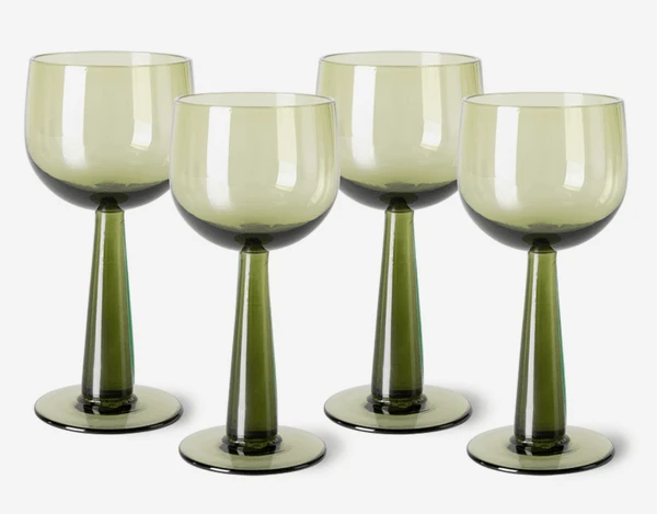 HKliving The Emeralds Wine Glass | Tall | Olive Green | Set of 4 3 HKliving The Emeralds Wine Glass | Tall | Olive Green | Set of 4