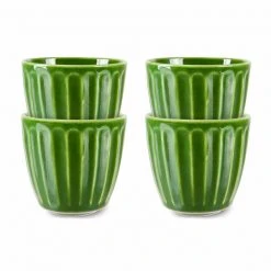 HKliving The Emeralds: Ceramic Green Ribbed Mug (set Of 4)