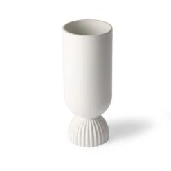 HKliving CERAMIC FLOWER VASE RIBBED BASE WHITE