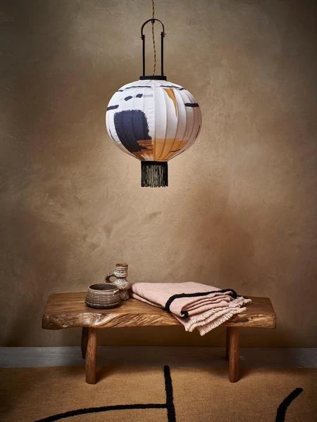 HKliving Blush Cotton Throw With Black Tufted Lines HKliving Blush Cotton Throw With Black Tufted Lines