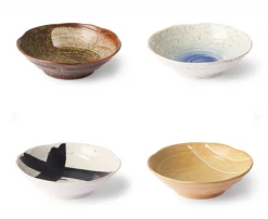 HKliving Kyoto Japanese Ceramic Shallow Bowls | Set Of 4