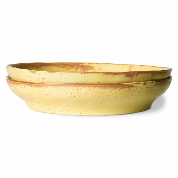 HKliving Bold & Basic Ceramics: Pasta Plate Yellow/brown (Set of 2) 3 HKliving Bold & Basic Ceramics: Pasta Plate Yellow/brown (Set of 2)