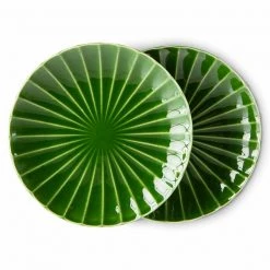 HKliving The Emeralds: Ceramic Ribbed Green Side Plate (set Of 2)