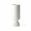 HKliving CERAMIC FLOWER VASE RIBBED BASE WHITE