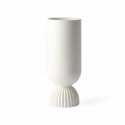 HKliving CERAMIC FLOWER VASE RIBBED BASE WHITE