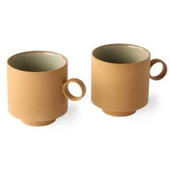 HKliving Pair Of Ochre Ceramic Tea Mugs
