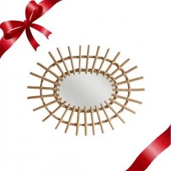 HKliving Natural Rattan Oval Mirror