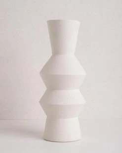 HKliving Large White Angular Speckled Clay Vase