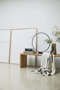 HKliving White Cotton Throw With Black Tufted Lines