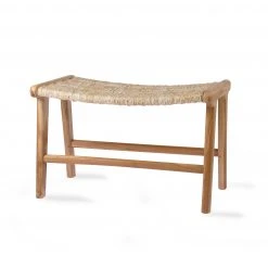 HKliving Stool 65x40x41,5cm in Natural Teak Wood and Rope Seat