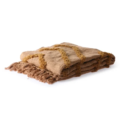 HKliving Cotton Fringe Pattern Throw Brown 2 HKliving Cotton Fringe Pattern Throw Brown
