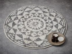 HKliving Round Grey and Cream Bath Mat 120cm