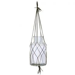 HKliving Glass Planter With Macrame Leather Hanging