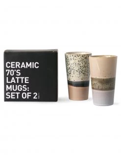 HKliving Set of 2 Multi Color Ceramic 70s Latte Mugs