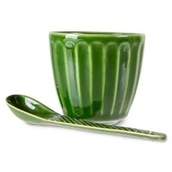 HKliving Ceramic Spoons | Textured Green | Set of 4