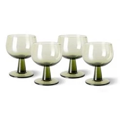 HKliving Set of 4 Olive Green Low Wine Glass: The Emeralds