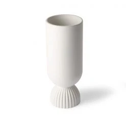 HKliving Ceramic Flower Vase Ribbed Base, White