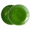 HKliving The Emeralds: Ceramic Ribbed Green Dinner Plate (set Of 2)