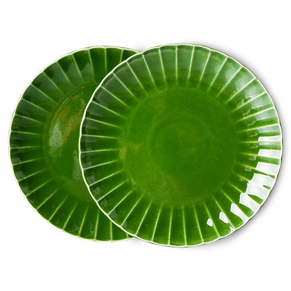 HKliving The Emeralds: Ceramic Ribbed Green Dinner Plate (set Of 2) HKliving The Emeralds: Ceramic Ribbed Green Dinner Plate (set Of 2)