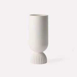 HKliving Ribbed Base Matt White Ceramic Vase