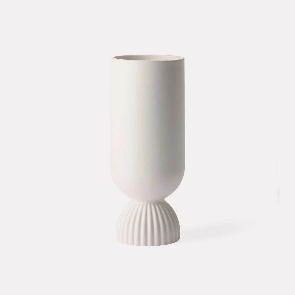 HKliving Ribbed Base Matt White Ceramic Vase HKliving Ribbed Base Matt White Ceramic Vase