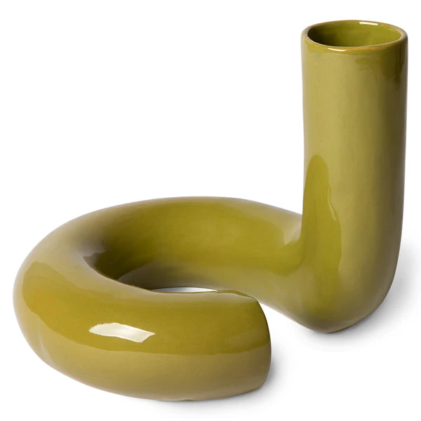 HKliving Hk Objects: Ceramic Twisted Vase Glossy Olive 3 HKliving Hk Objects: Ceramic Twisted Vase Glossy Olive