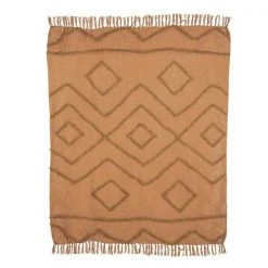 HKliving Brown Cotton Fringe Pattern Throw