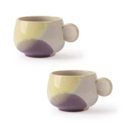 HKliving Gallery Ceramics Coffee Cup Yellow/Lilac Set of 2