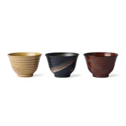 HKliving Set of 3 Kyoto Ceramics Japanese Matcha Bowls