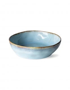 HKliving Set of 2 Blue and Brown Ceramic 70s Lagune Pasta Bowls