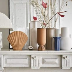 HKliving Rustic Ceramic Flower Vase With Ribbed Base