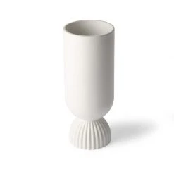 HKliving White Ceramic Ribbed Base Flower Vase