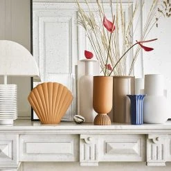 HKliving Ribbed Base Rustic Matt Orange Ceramic Vase