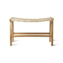 HKliving Stool 65x40x41,5cm in Natural Teak Wood and Rope Seat