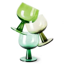 HKliving Set of 4 wine glass low, lima green. The emeralds