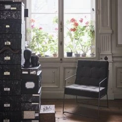 HKliving Vase 14x14x15cm in Black Stoneware Handmade